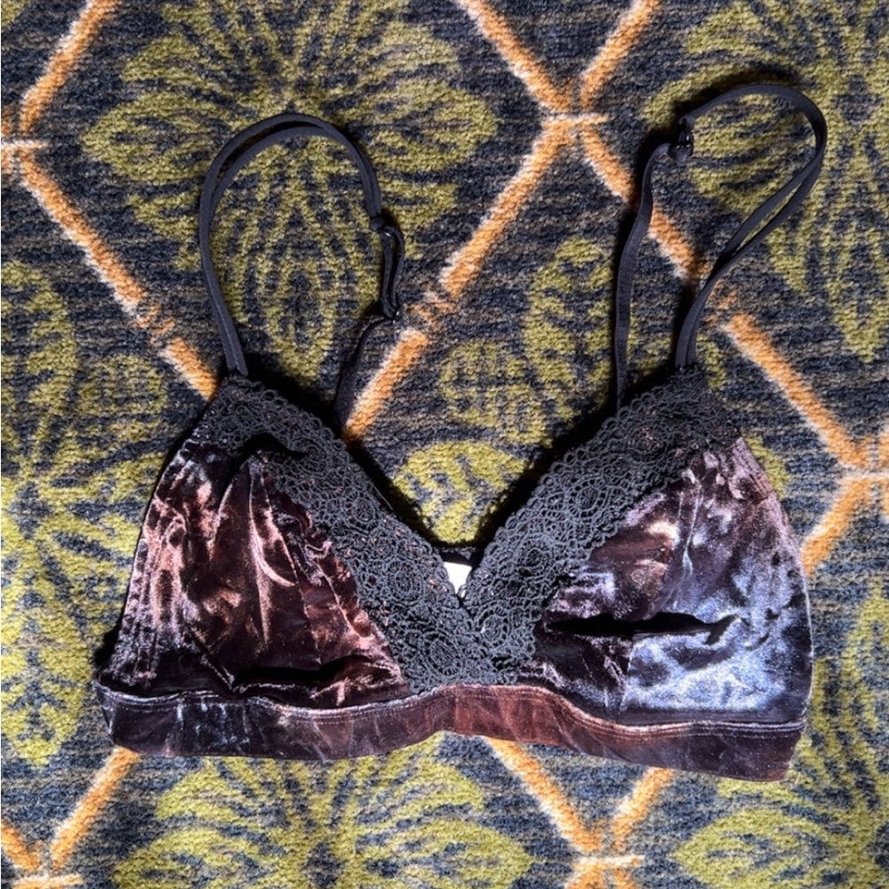 Xhilaration Velvet Lace Bralette - Deep Brown/Black